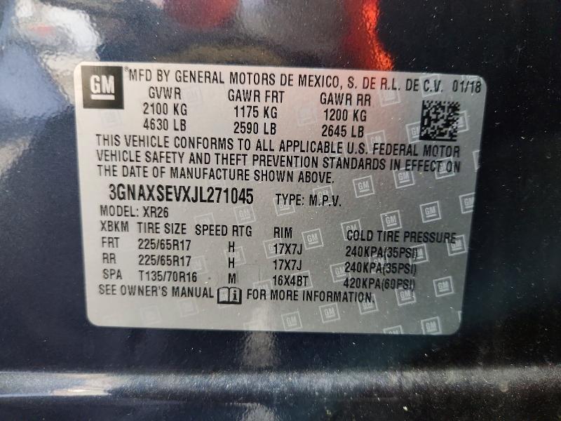Aukcja sprzedaży 2018 Chevrolet Equinox, vin: 3GNAXSEVXJL271045, numer aukcji: 59783646