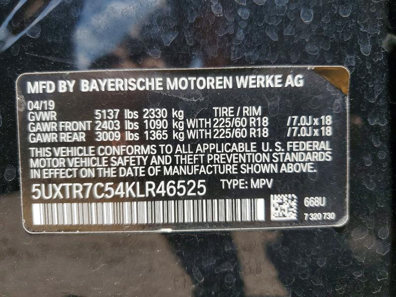 Продаж на аукціоні авто 2019 Bmw X3, vin: 5UXTR7C54KLR46525, номер лоту: 59660936