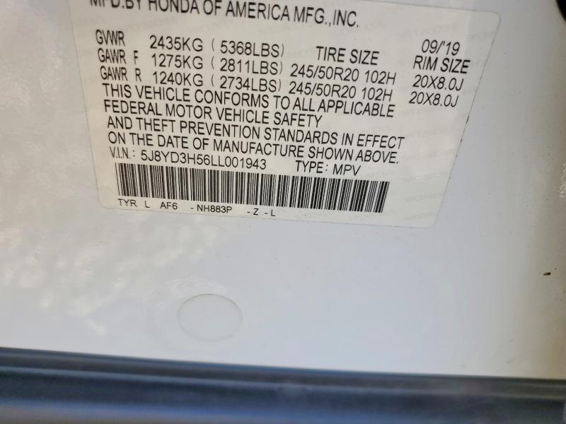2020 Acura Mdx მანქანა იყიდება აუქციონზე, vin: 5J8YD3H56LL001943, აუქციონის ნომერი: 63150026