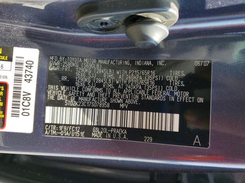 Aukcja sprzedaży 2007 Toyota Sienna, vin: 5TDZK23C17S078958, numer aukcji: 60636156