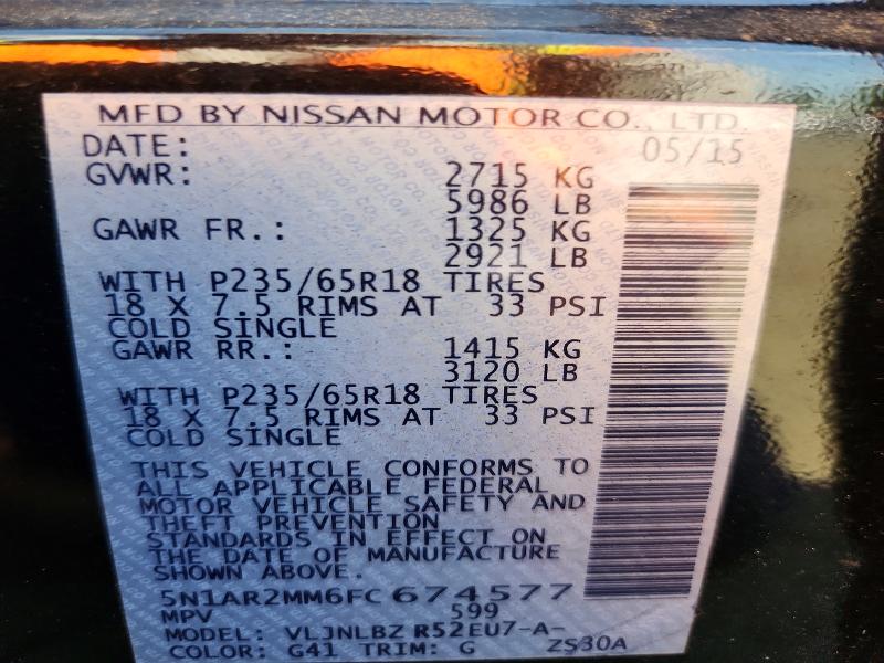 61762926 :رقم المزاد ، 5N1AR2MM6FC674577 vin ، 2015 Nissan Pathfinder مزاد بيع