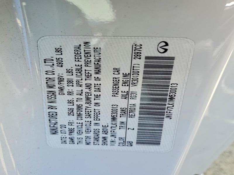 59902526 :رقم المزاد ، JN1FV7LK1MM530013 vin ، 2021 Infiniti Q60 مزاد بيع