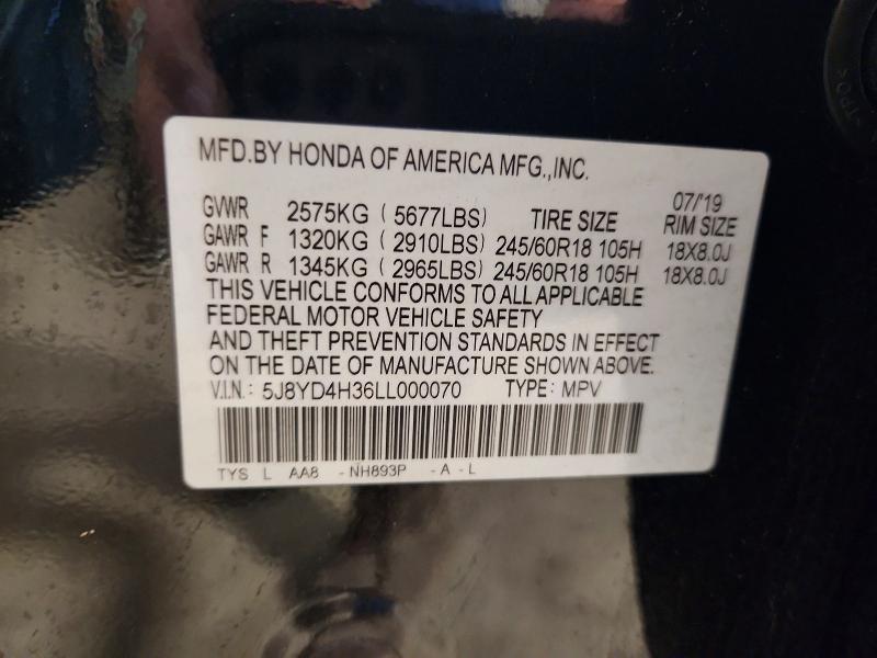 61063016 :رقم المزاد ، 5J8YD4H36LL000070 vin ، 2020 Acura Mdx مزاد بيع