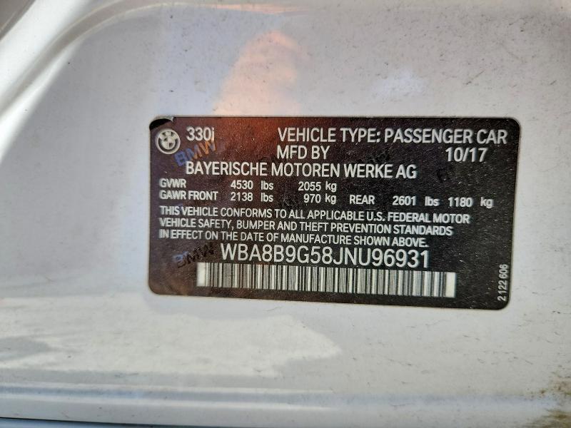 Продаж на аукціоні авто 2018 Bmw 330, vin: WBA8B9G58JNU96931, номер лоту: 62498966