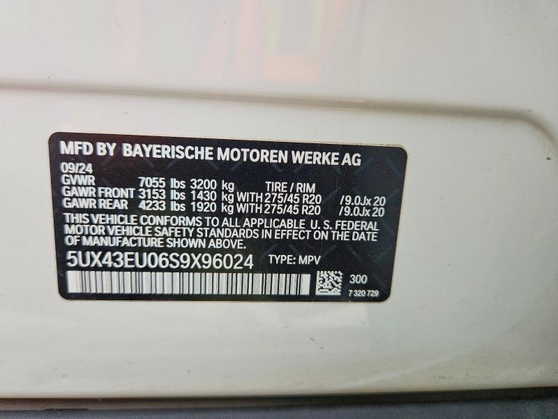 62381246 :رقم المزاد ، 5UX43EU06S9X96024 vin ، 2025 Bmw X5 مزاد بيع