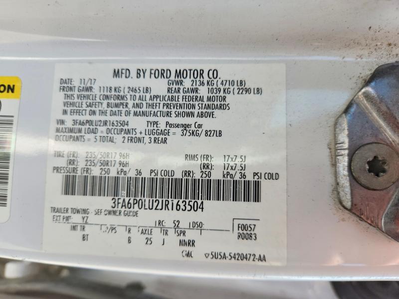 Aukcja sprzedaży 2018 Ford Fusion, vin: 3FA6P0LU2JR163504, numer aukcji: 59952126