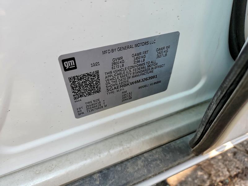63416706 :رقم المزاد ، 5GAERBKW4MJ263991 vin ، 2021 Buick Enclave مزاد بيع