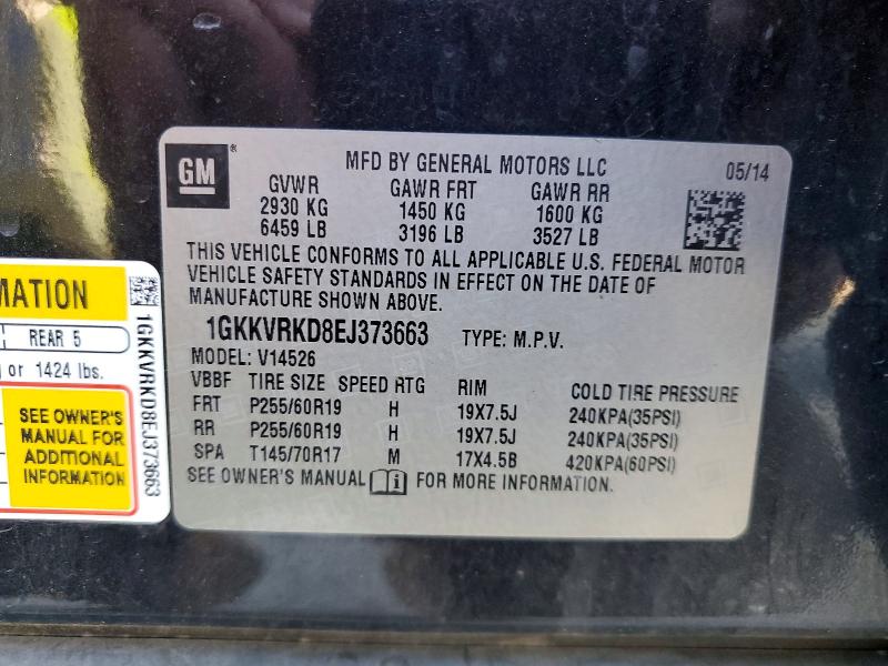 Aukcja sprzedaży 2014 Gmc Acadia, vin: 1GKKVRKD8EJ373663, numer aukcji: 63157436