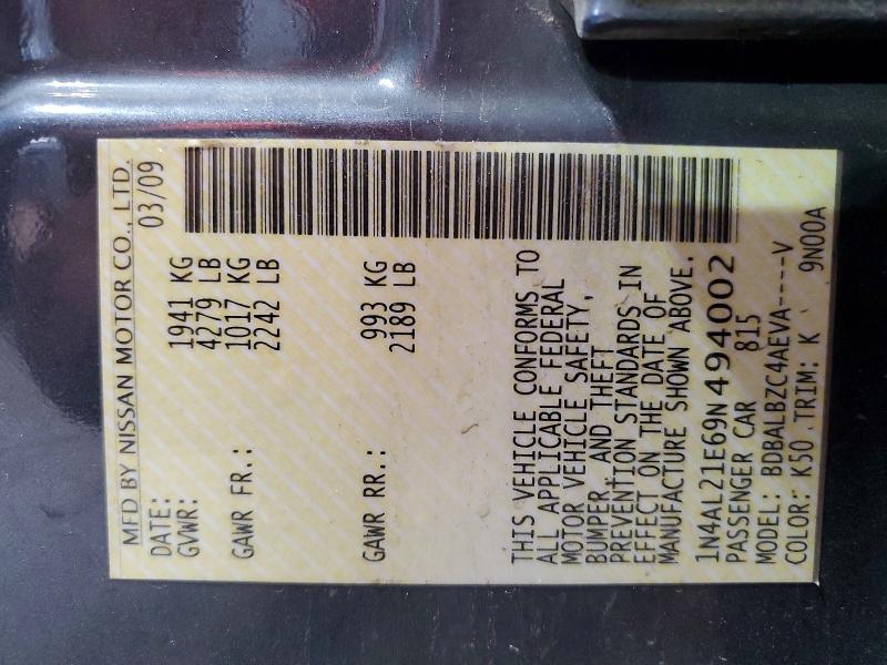 Продаж на аукціоні авто 2009 Nissan Altima, vin: 1N4AL21E69N494002, номер лоту: 62110026