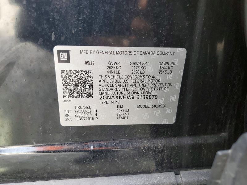 2020 Chevrolet Equinox მანქანა იყიდება აუქციონზე, vin: 2GNAXNEV5L6139870, აუქციონის ნომერი: 58481336