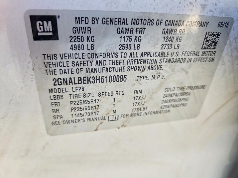2017 Chevrolet Equinox მანქანა იყიდება აუქციონზე, vin: 2GNALBEK3H6100086, აუქციონის ნომერი: 61791296