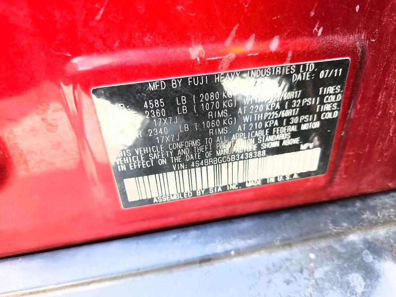 Aukcja sprzedaży 2011 Subaru Outback, vin: 4S4BRBGC5B3438388, numer aukcji: 59544576
