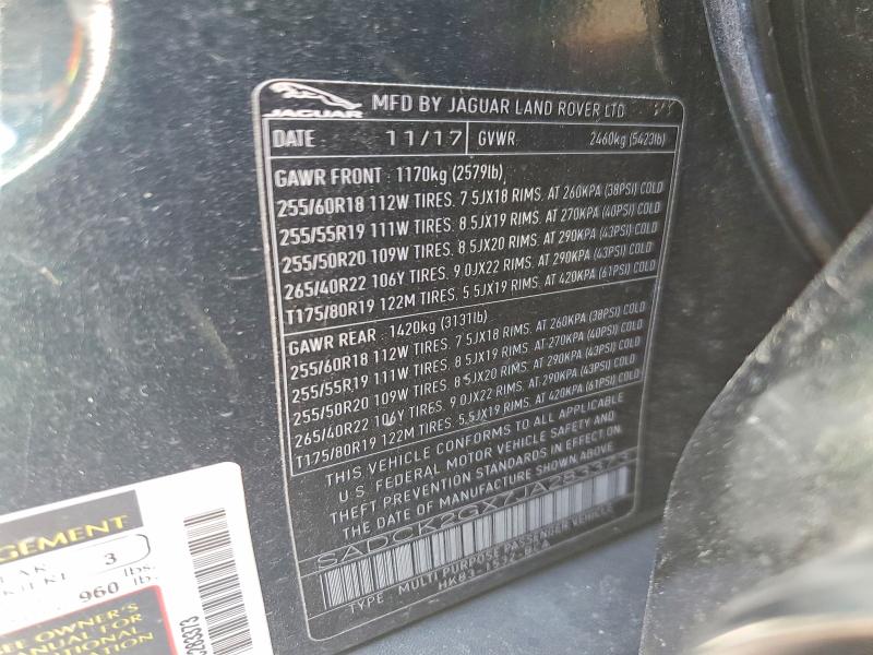 Продажа на аукционе авто 2018 Jaguar F-pace, vin: SADCK2GX7JA283373, номер лота: 63051706