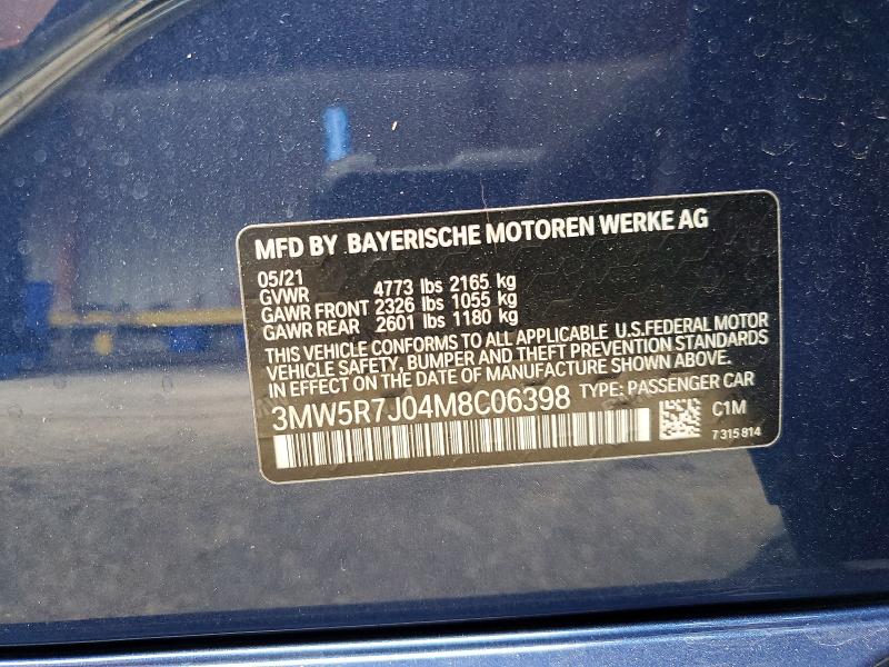 Продаж на аукціоні авто 2021 Bmw 330xi, vin: 3MW5R7J04M8C06398, номер лоту: 62664486