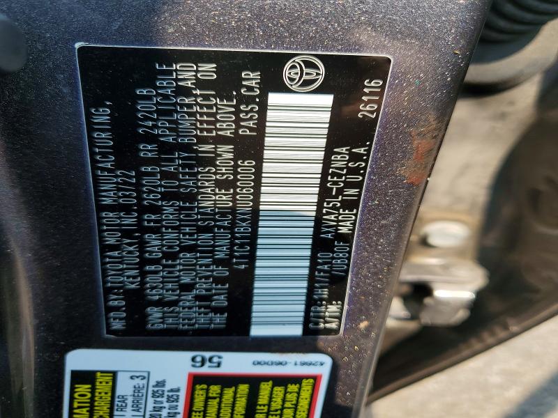 2022 Toyota Camry მანქანა იყიდება აუქციონზე, vin: 4T1C11BKXNU060006, აუქციონის ნომერი: 62289306