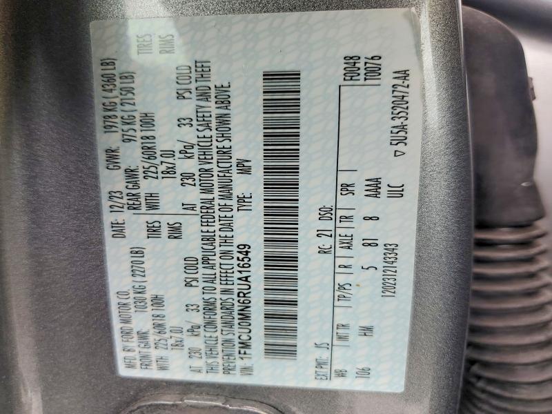 2024 Ford Escape მანქანა იყიდება აუქციონზე, vin: 1FMCU0MN6RUA16549, აუქციონის ნომერი: 62299226