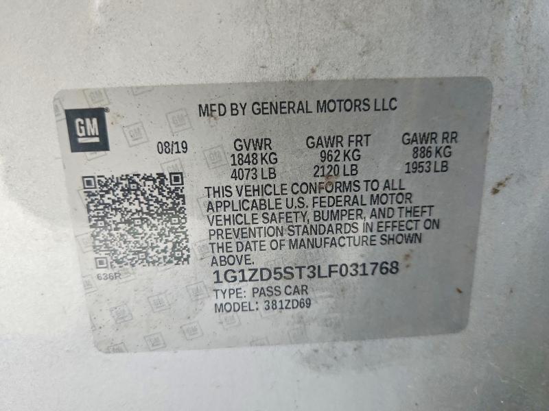 Aukcja sprzedaży 2020 Chevrolet Malibu, vin: 1G1ZD5ST3LF031768, numer aukcji: 59731236