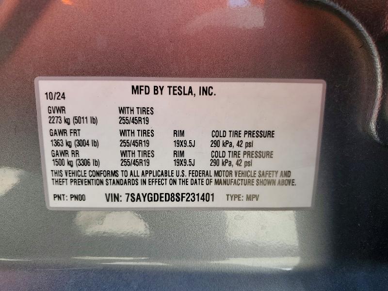 Aukcja sprzedaży 2025 Tesla Model Y, vin: 7SAYGDED8SF231401, numer aukcji: 62813216