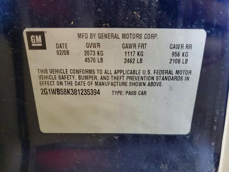 Продажа на аукционе авто 2008 Chevrolet Impala, vin: 2G1WB58K381235394, номер лота: 62489336