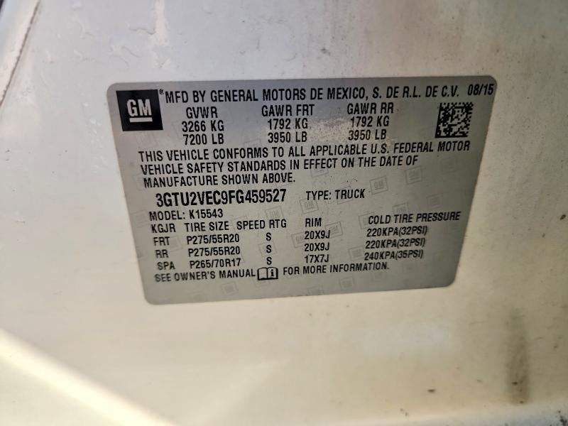 2015 Gmc Sierra მანქანა იყიდება აუქციონზე, vin: 3GTU2VEC9FG459527, აუქციონის ნომერი: 61946226