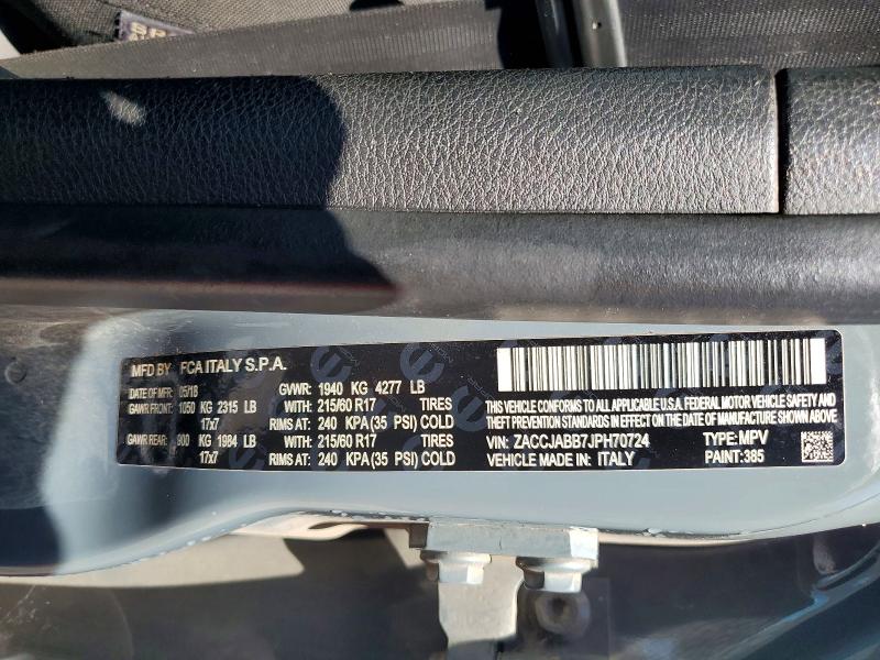 2018 Jeep Renegade მანქანა იყიდება აუქციონზე, vin: ZACCJABB7JPH70724, აუქციონის ნომერი: 59625506