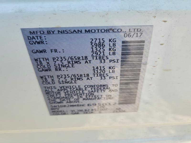 Продаж на аукціоні авто 2017 Nissan Pathfinder, vin: 5N1DR2MM8HC695012, номер лоту: 63289846