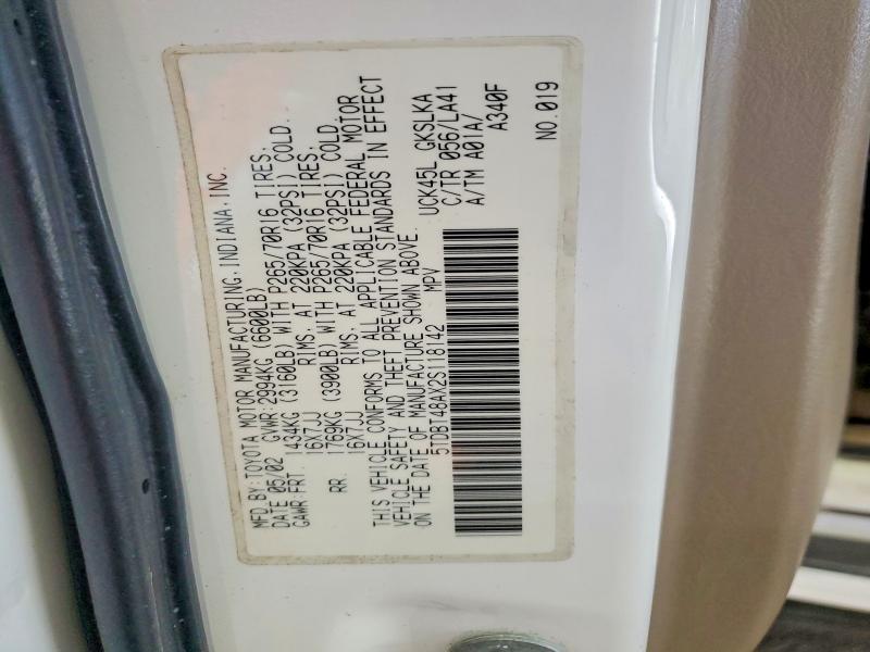 2002 Toyota Sequoia მანქანა იყიდება აუქციონზე, vin: 5TDBT48AX2S118142, აუქციონის ნომერი: 62535556
