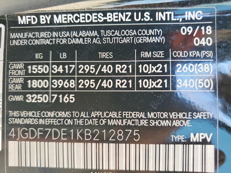 2019 Mercedes-benz Gls მანქანა იყიდება აუქციონზე, vin: 4JGDF7DE1KB212875, აუქციონის ნომერი: 59607636