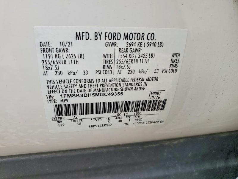 Продажа на аукционе авто 2021 Ford Explorer, vin: 1FMSK8DH5MGC49355, номер лота: 60173176