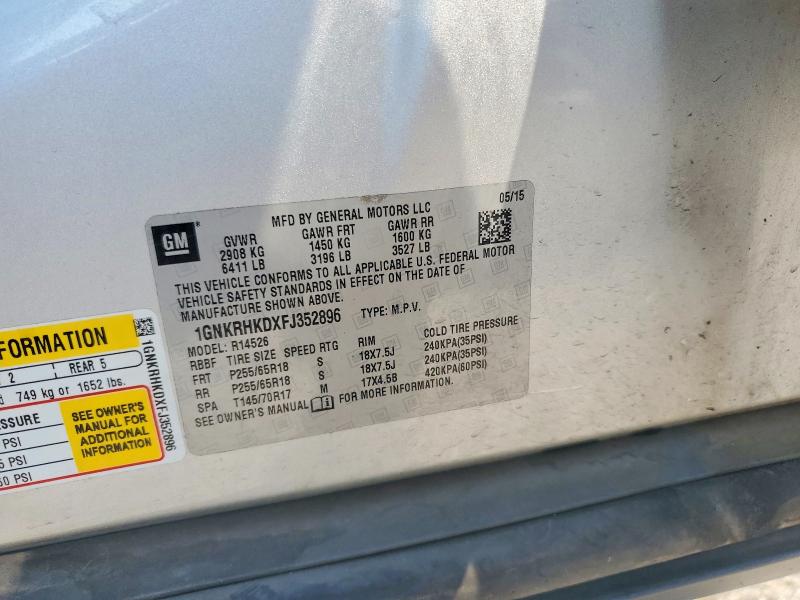 Продаж на аукціоні авто 2015 Chevrolet Traverse, vin: 1GNKRHKDXFJ352896, номер лоту: 60316126