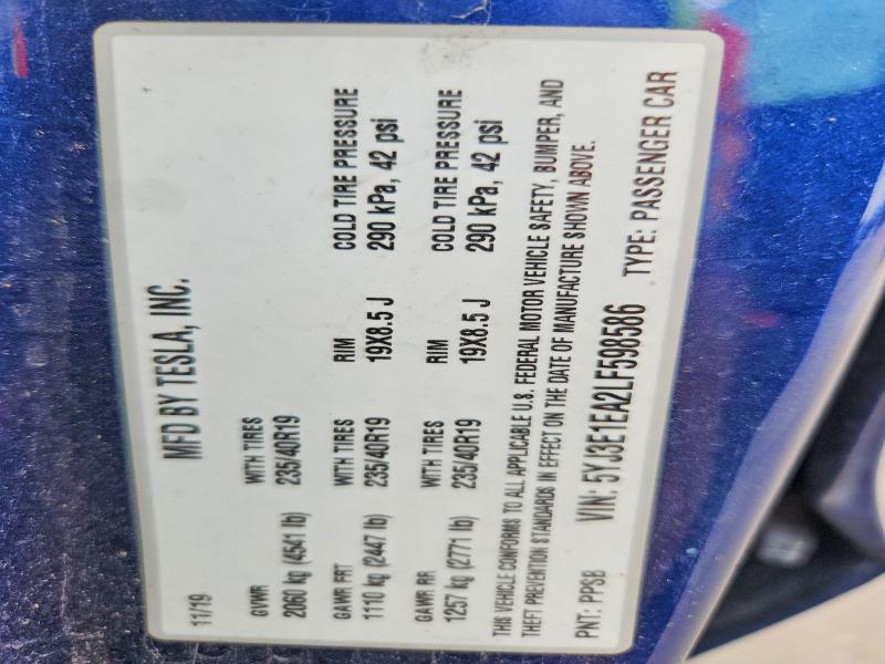 60625786 :رقم المزاد ، 5YJ3E1EA2LF598586 vin ، 2020 Tesla Model 3 مزاد بيع