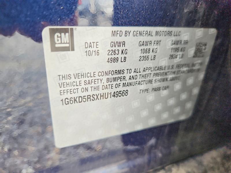 2017 Cadillac Ct6 მანქანა იყიდება აუქციონზე, vin: 1G6KD5RSXHU149568, აუქციონის ნომერი: 59962666