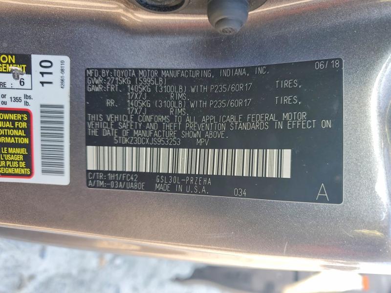 61120406 :رقم المزاد ، 5TDKZ3DCXJS953253 vin ، 2018 Toyota Sienna مزاد بيع