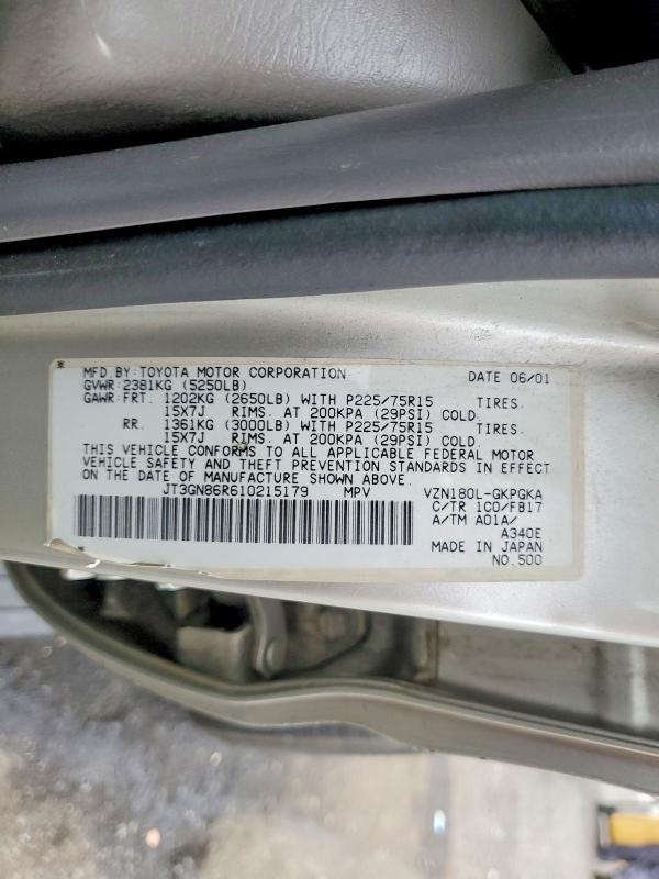 Aukcja sprzedaży 2001 Toyota 4runner, vin: JT3GN86R610215179, numer aukcji: 60786176