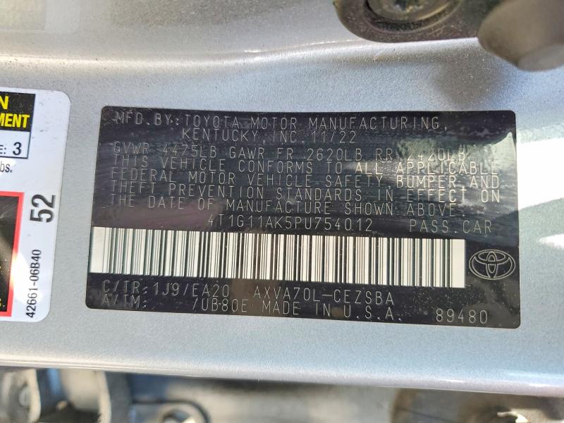 2023 Toyota Camry მანქანა იყიდება აუქციონზე, vin: 4T1G11AK5PU754012, აუქციონის ნომერი: 60709956
