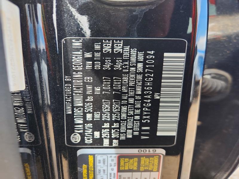 59865366 :رقم المزاد ، 5XYPG4A36HG271094 vin ، 2017 Kia Sorento مزاد بيع