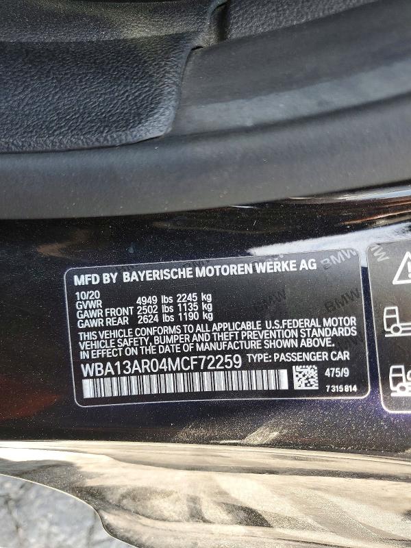 60832026 :رقم المزاد ، WBA13AR04MCF72259 vin ، 2021 Bmw M440xi مزاد بيع