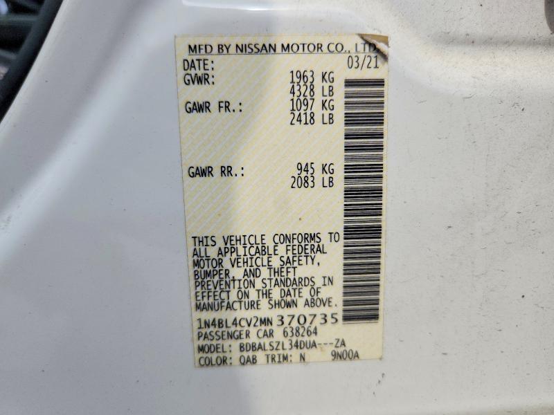 85988945 :رقم المزاد ، 1N4BL4CV2MN370735 vin ، 2021 Nissan Altima مزاد بيع