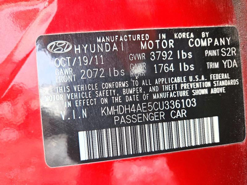 Продажа на аукционе авто 2012 Hyundai Elantra, vin: KMHDH4AE5CU336103, номер лота: 62936566