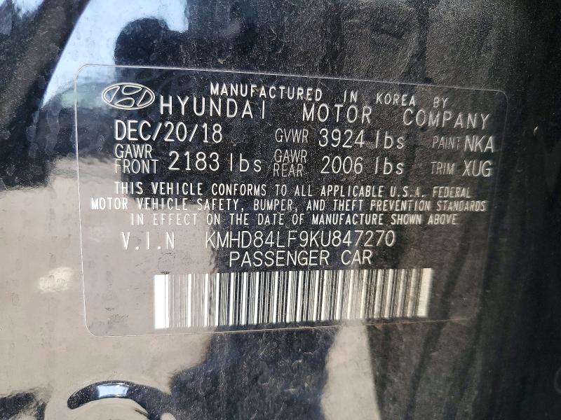 Продажа на аукционе авто 2019 Hyundai Elantra, vin: KMHD84LF9KU847270, номер лота: 62694226