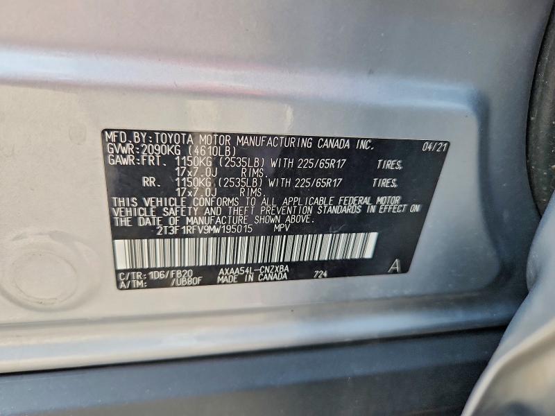 Aukcja sprzedaży 2021 Toyota Rav4, vin: 2T3F1RFV9MW195015, numer aukcji: 62488146