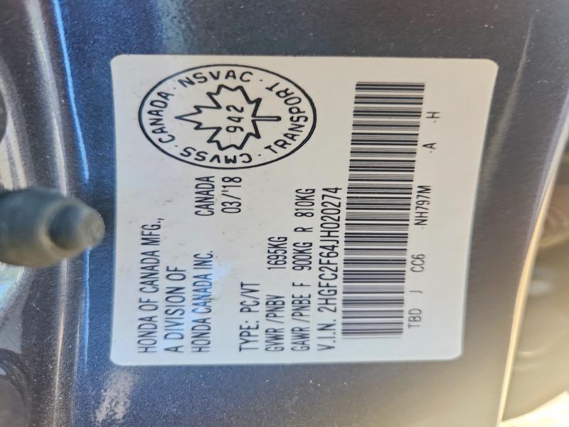 2018 Honda Civic მანქანა იყიდება აუქციონზე, vin: 2HGFC2F64JH020274, აუქციონის ნომერი: 60129646