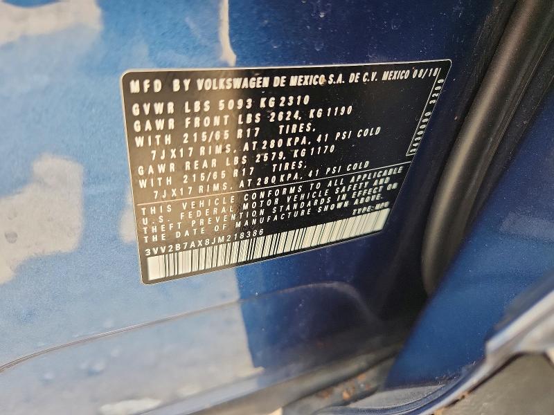 62338286 :رقم المزاد ، 3VV2B7AX8JM218386 vin ، 2018 Volkswagen Tiguan مزاد بيع