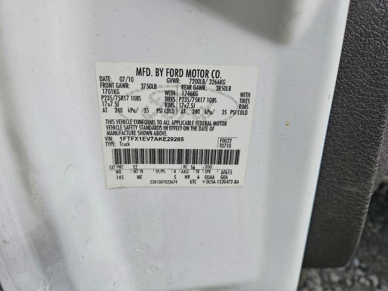 60372516 :رقم المزاد ، 1FTFX1EV7AKE29285 vin ، 2010 Ford F150 مزاد بيع