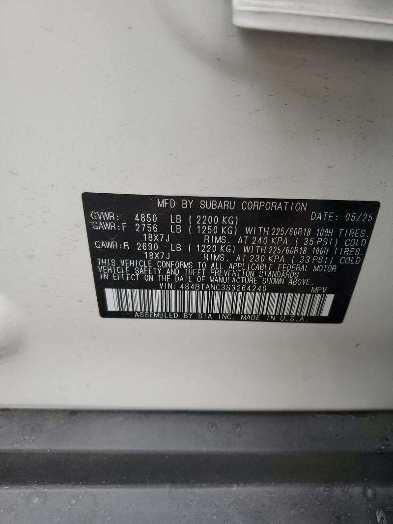 2025 Subaru Outback მანქანა იყიდება აუქციონზე, vin: 4S4BTANC3S3264240, აუქციონის ნომერი: 61104186