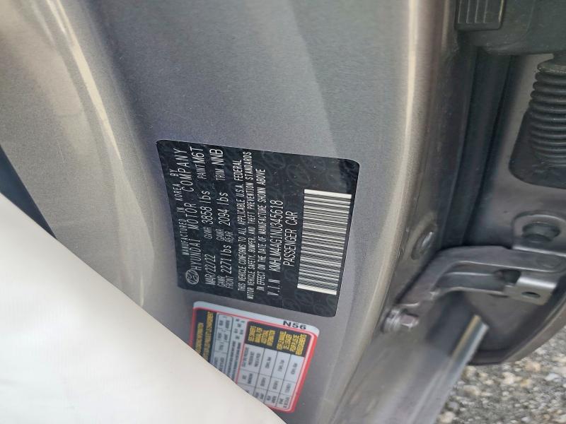 60682956 :رقم المزاد ، KMHLM4AG1NU345618 vin ، 2022 Hyundai Elantra مزاد بيع