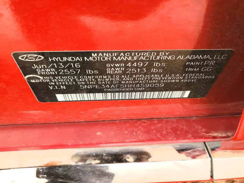 2017 Hyundai Sonata მანქანა იყიდება აუქციონზე, vin: 5NPE34AF5HH459059, აუქციონის ნომერი: 61550876
