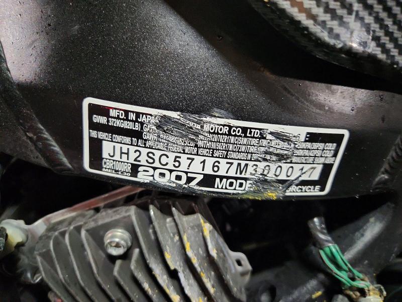 Продажа на аукционе авто 2007 Honda Cbr1000, vin: JH2SC57167M300017, номер лота: 60736226
