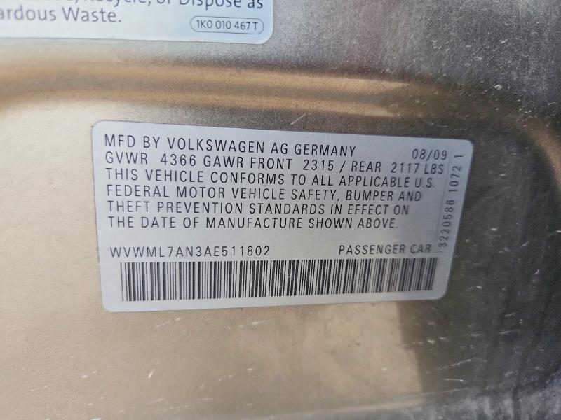 Продажа на аукционе авто 2010 Volkswagen Cc, vin: WVWML7AN3AE511802, номер лота: 59968066