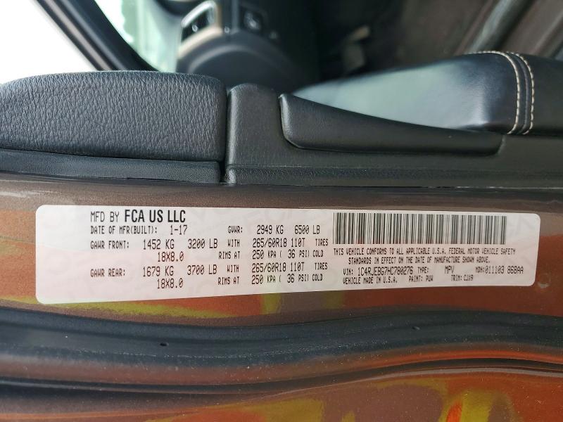 60682566 :رقم المزاد ، 1C4RJEBG7HC780276 vin ، 2017 Jeep Grand Cherokee مزاد بيع